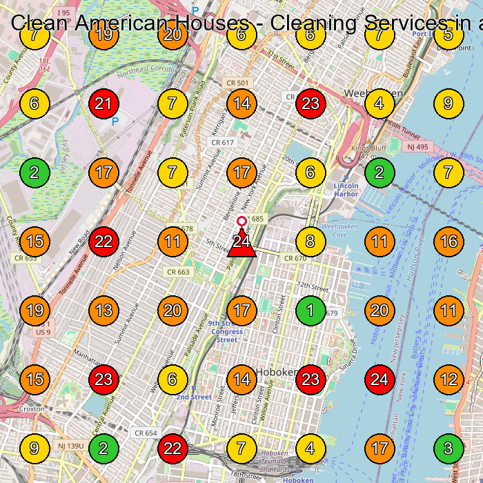 Clean American Houses - Cleaning Services in and near Jersey City, NJ Servicio De Limpieza Domã©Stica GeoGrid ranking map for Jersey City NJ